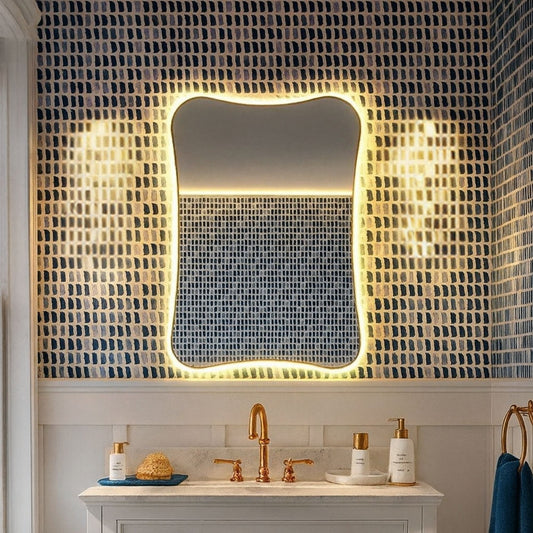 Hasha Italian Style Irregular Asymmetrical Bathroom Wall Mirror