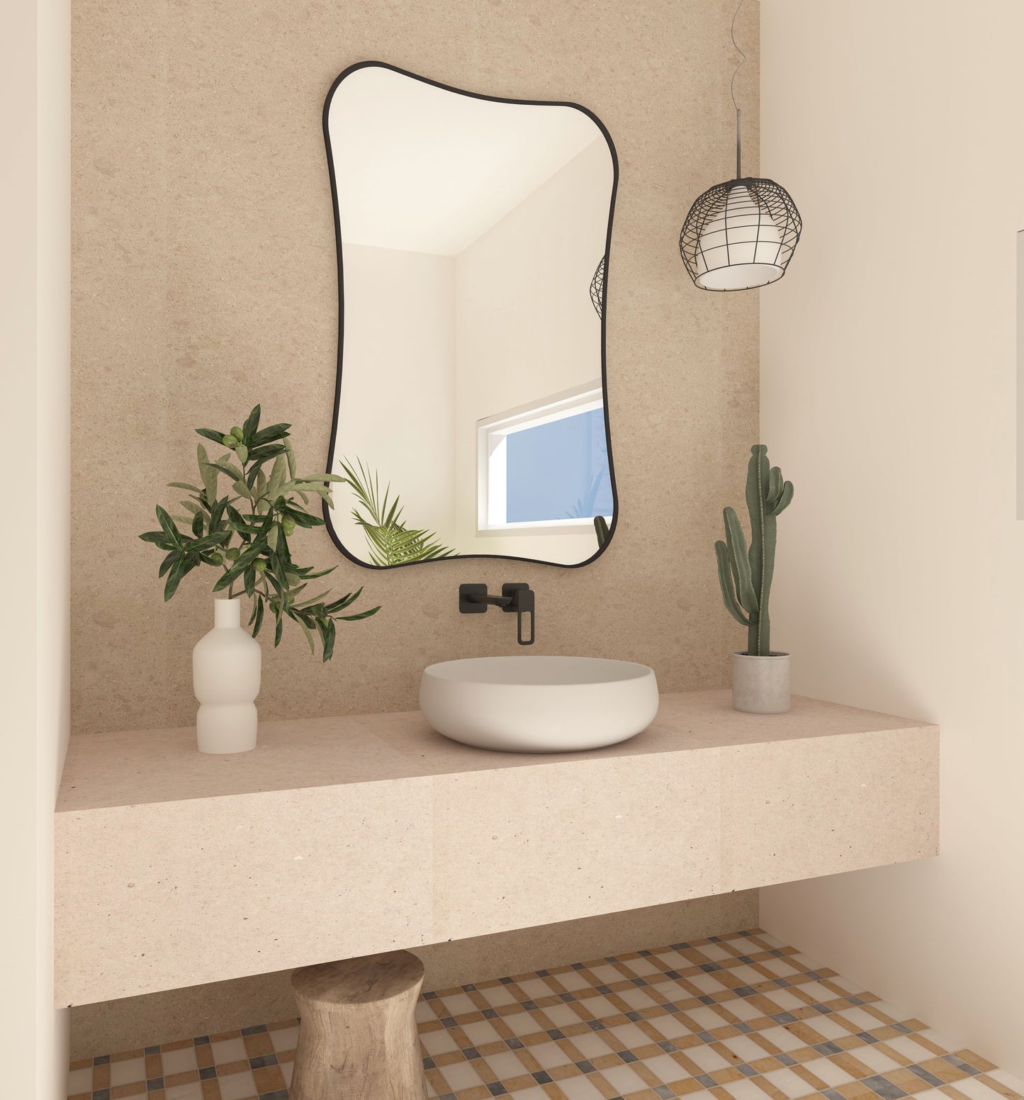 Hasha Italian Style Irregular Asymmetrical Bathroom Wall Mirror