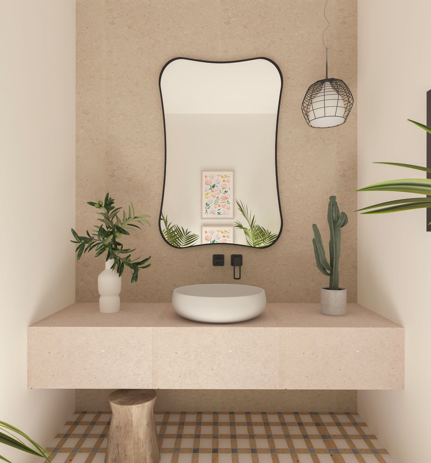 Hasha Italian Style Irregular Asymmetrical Bathroom Wall Mirror