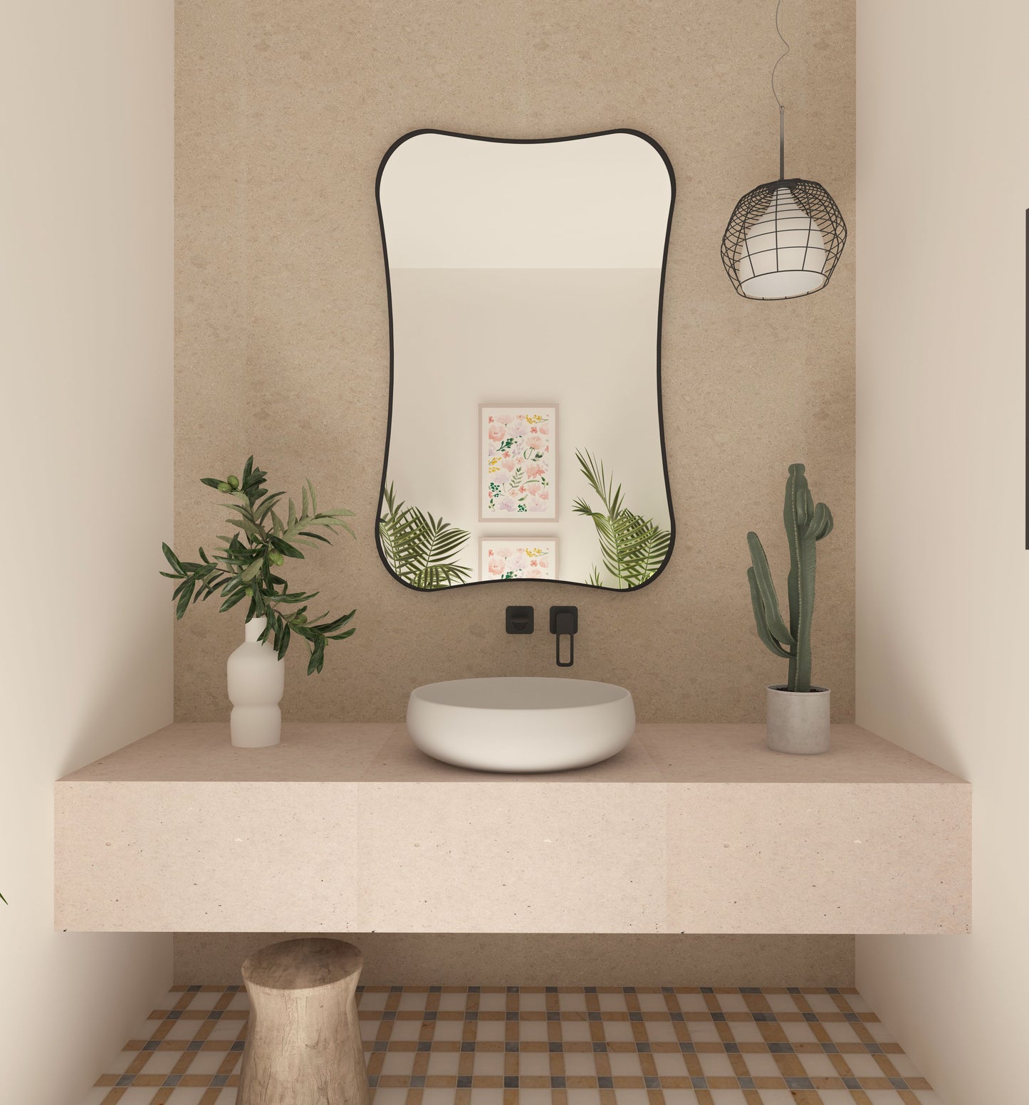 Hasha Italian Style Irregular Asymmetrical Bathroom Wall Mirror