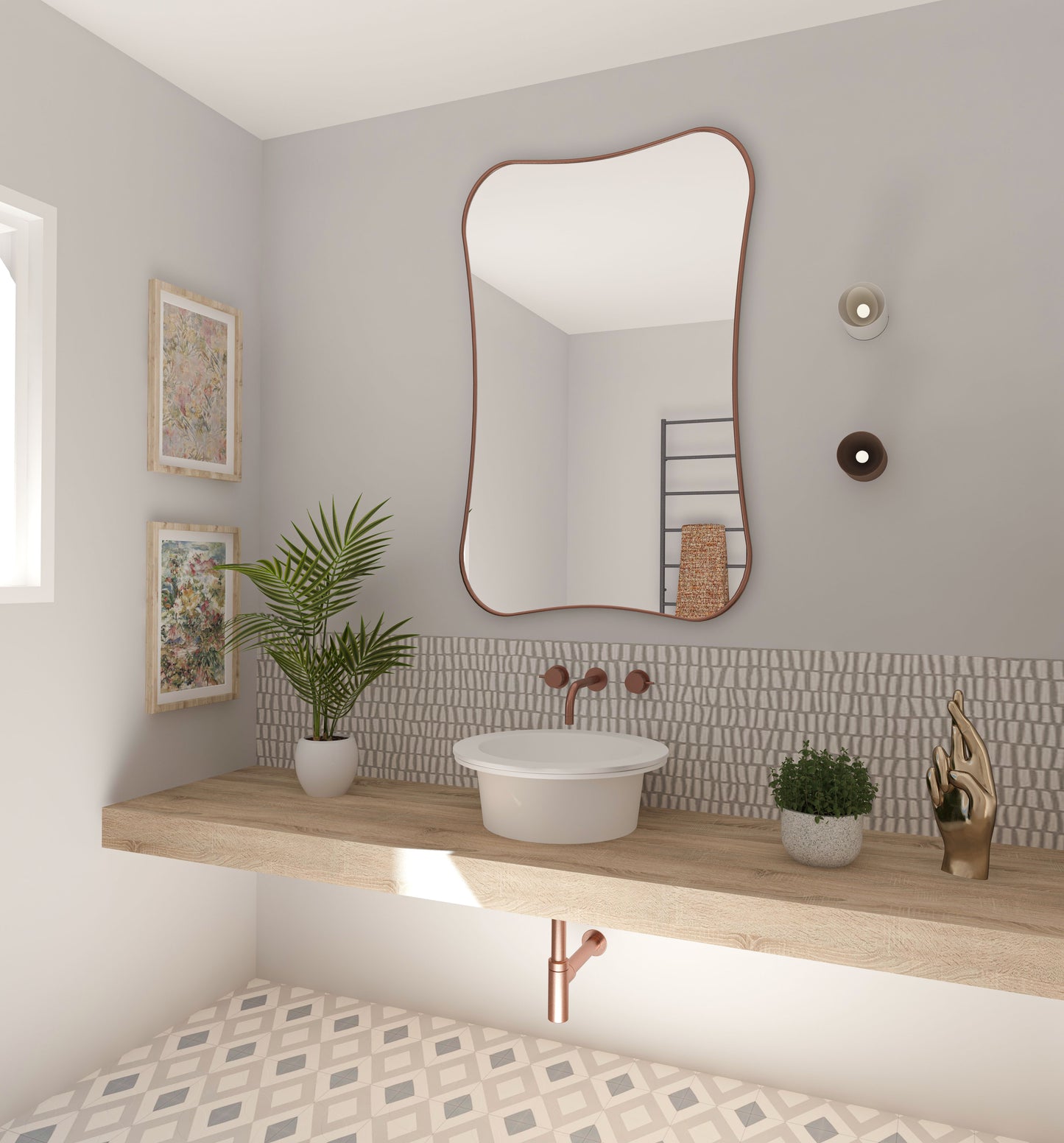 Hasha Italian Style Irregular Asymmetrical Bathroom Wall Mirror