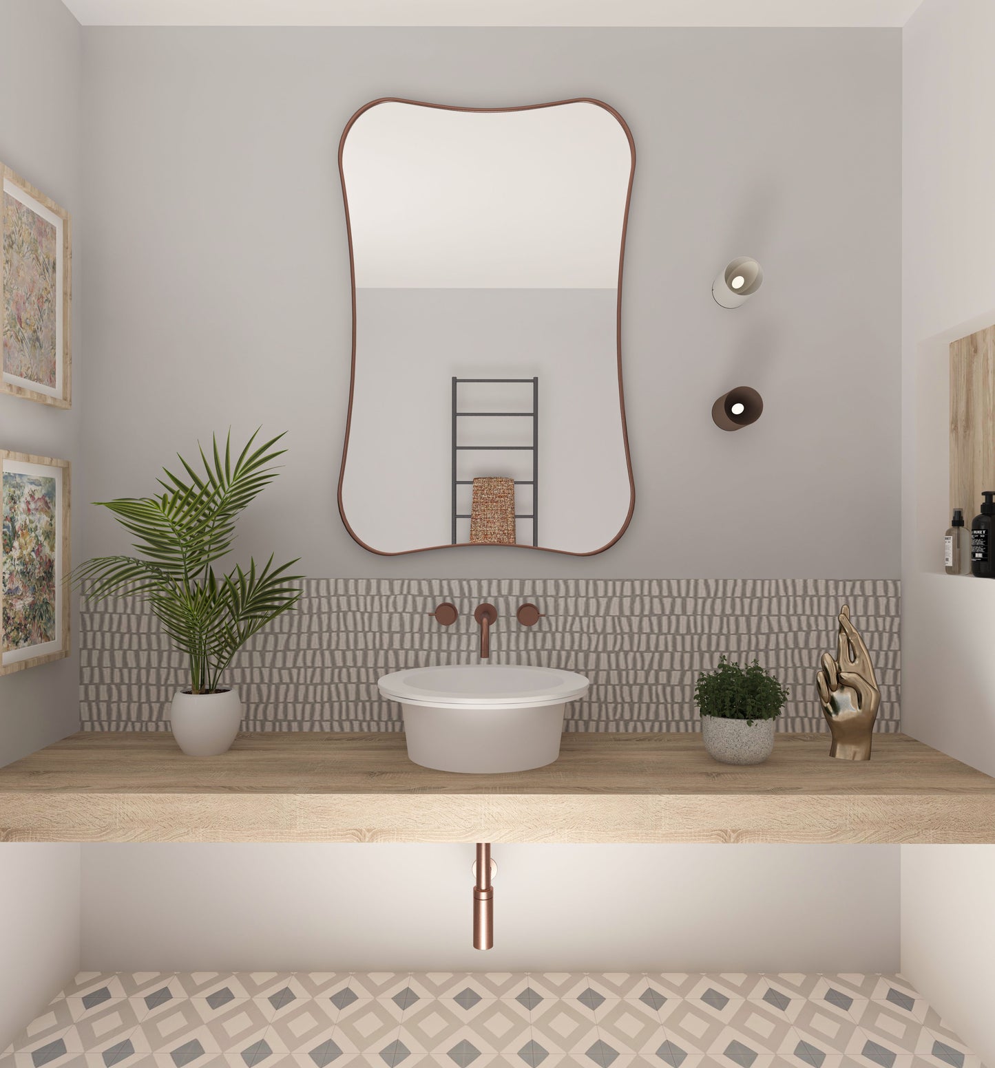 Hasha Italian Style Irregular Asymmetrical Bathroom Wall Mirror