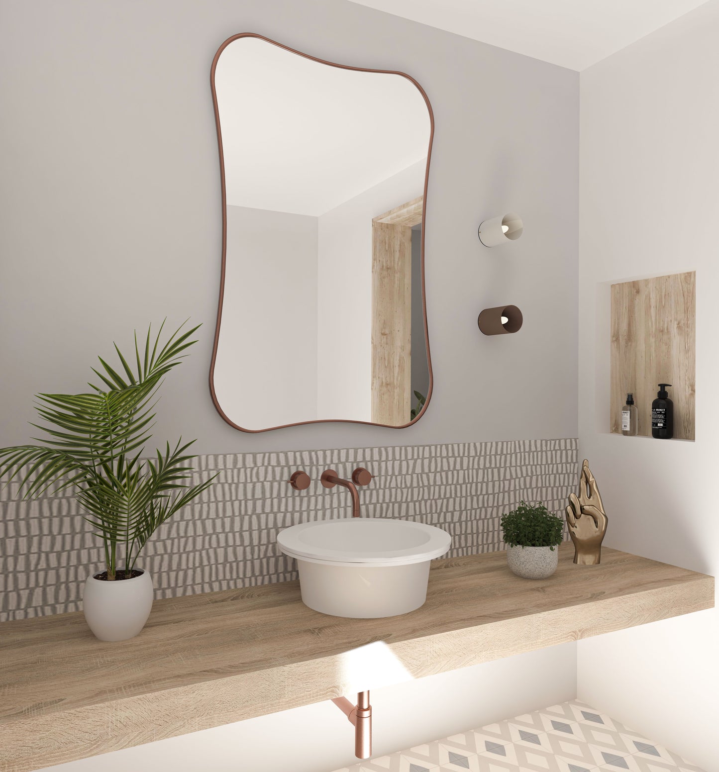 Hasha Italian Style Irregular Asymmetrical Bathroom Wall Mirror