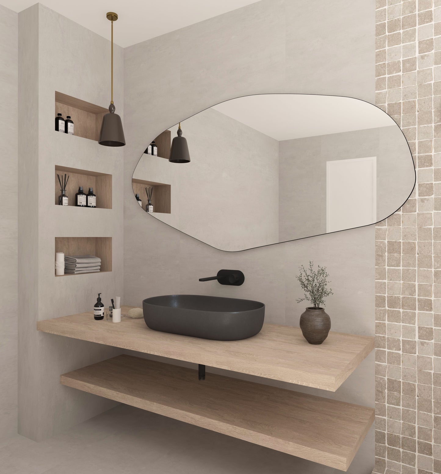 Sile LED Wall Mirror - Irregular Asymmetrical Mirror with LED Backlit Mirror