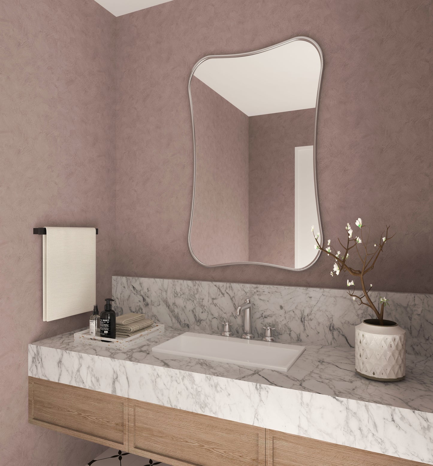 Hasha Italian Style Irregular Asymmetrical Bathroom Wall Mirror