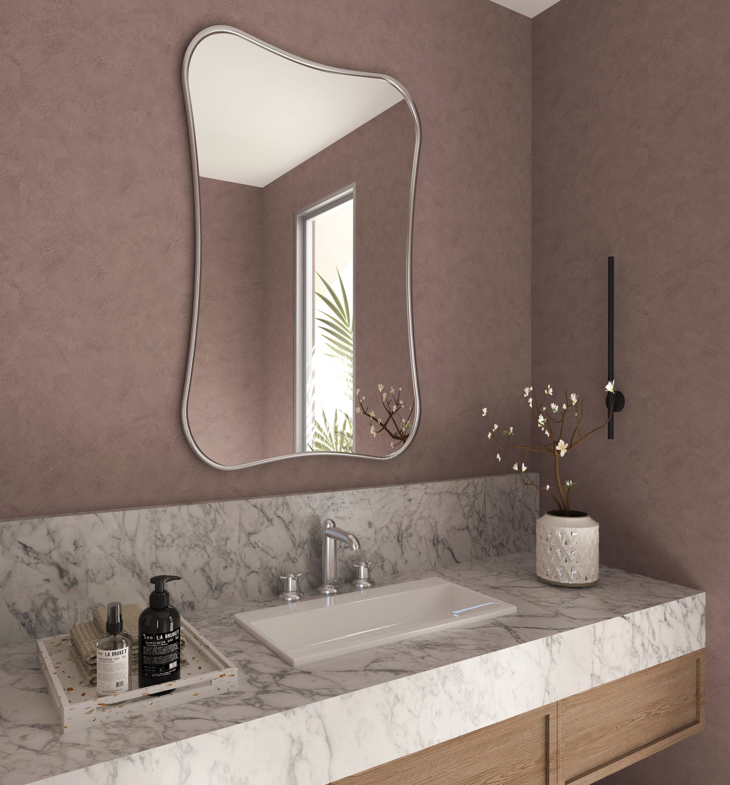Hasha Italian Style Irregular Asymmetrical Bathroom Wall Mirror