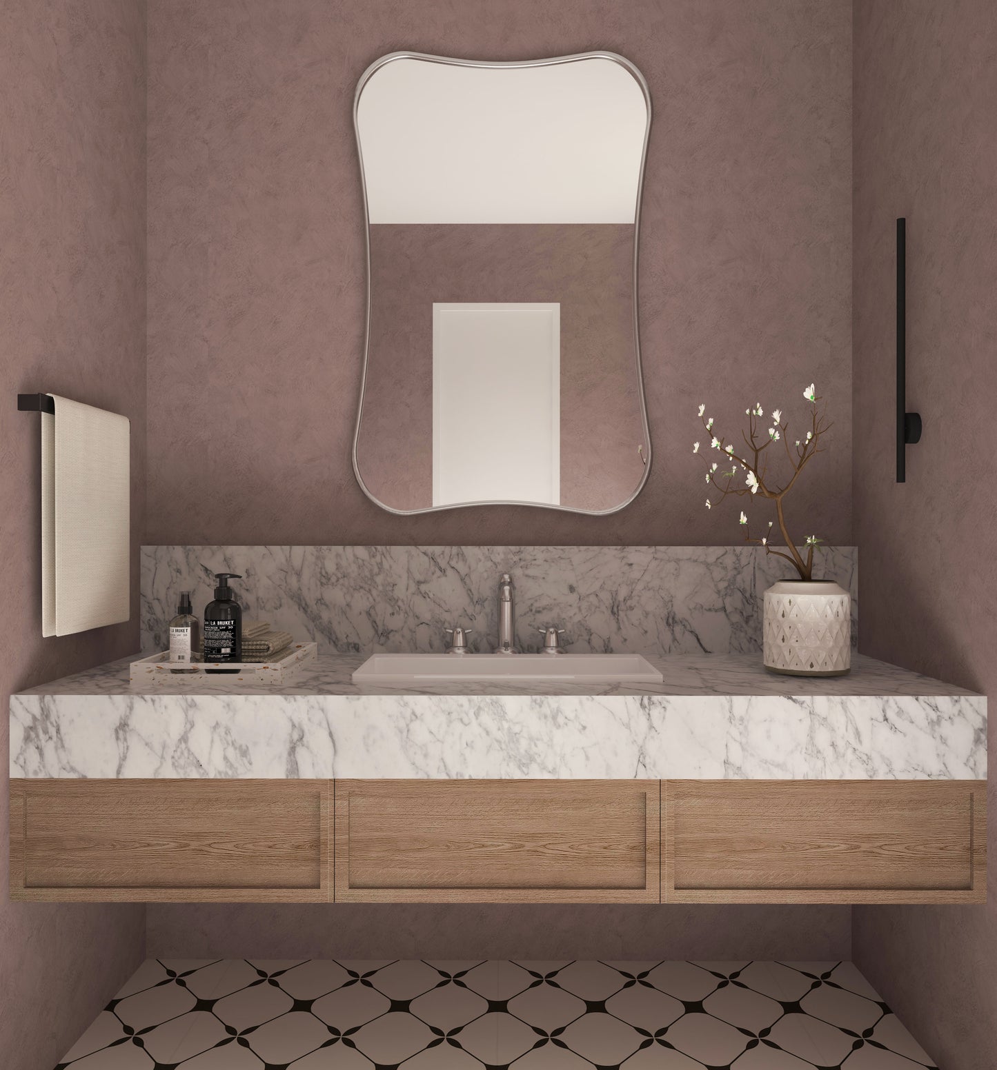 Hasha Italian Style Irregular Asymmetrical Bathroom Wall Mirror