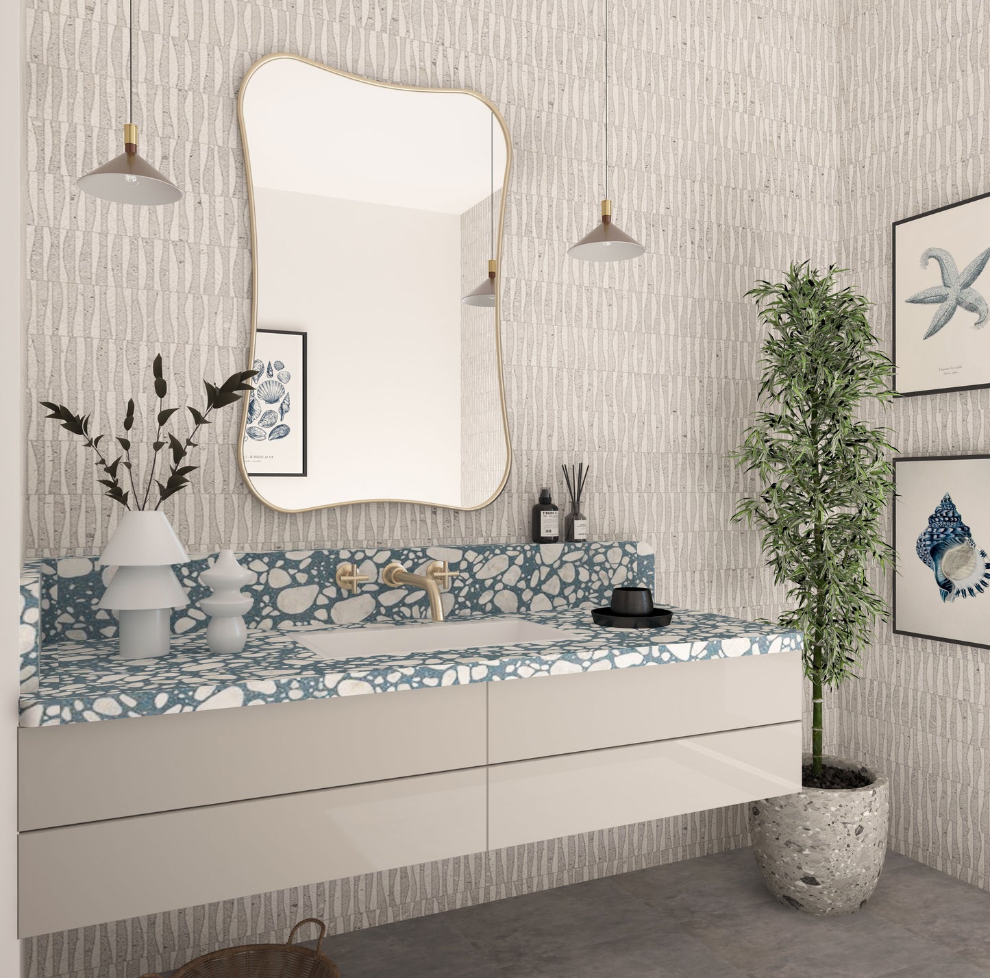 Hasha Italian Style Irregular Asymmetrical Bathroom Wall Mirror