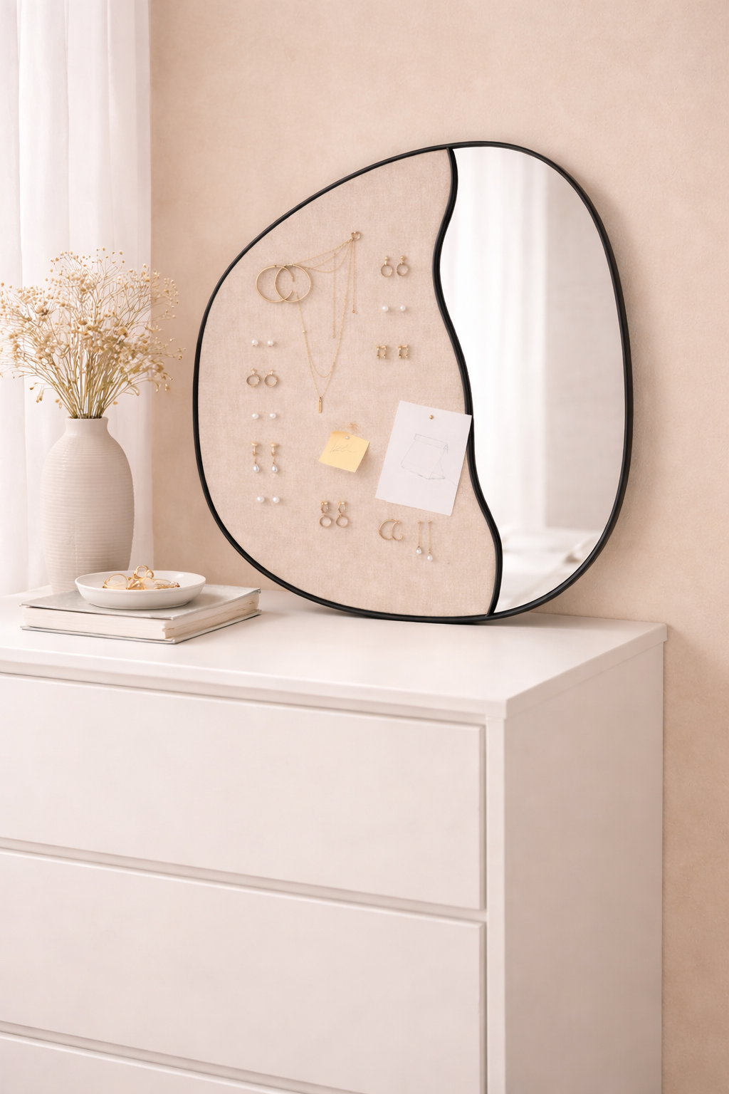 Asymmetrical Mirror with Wooden Jewelry Organizer