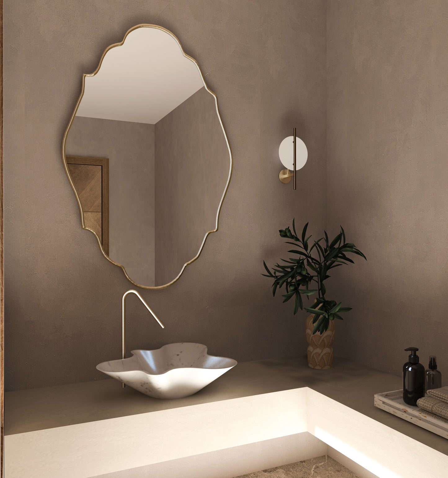 Lycia Asymmetrical Irregular Bedroom and Bathroom Unique Wall Mirror