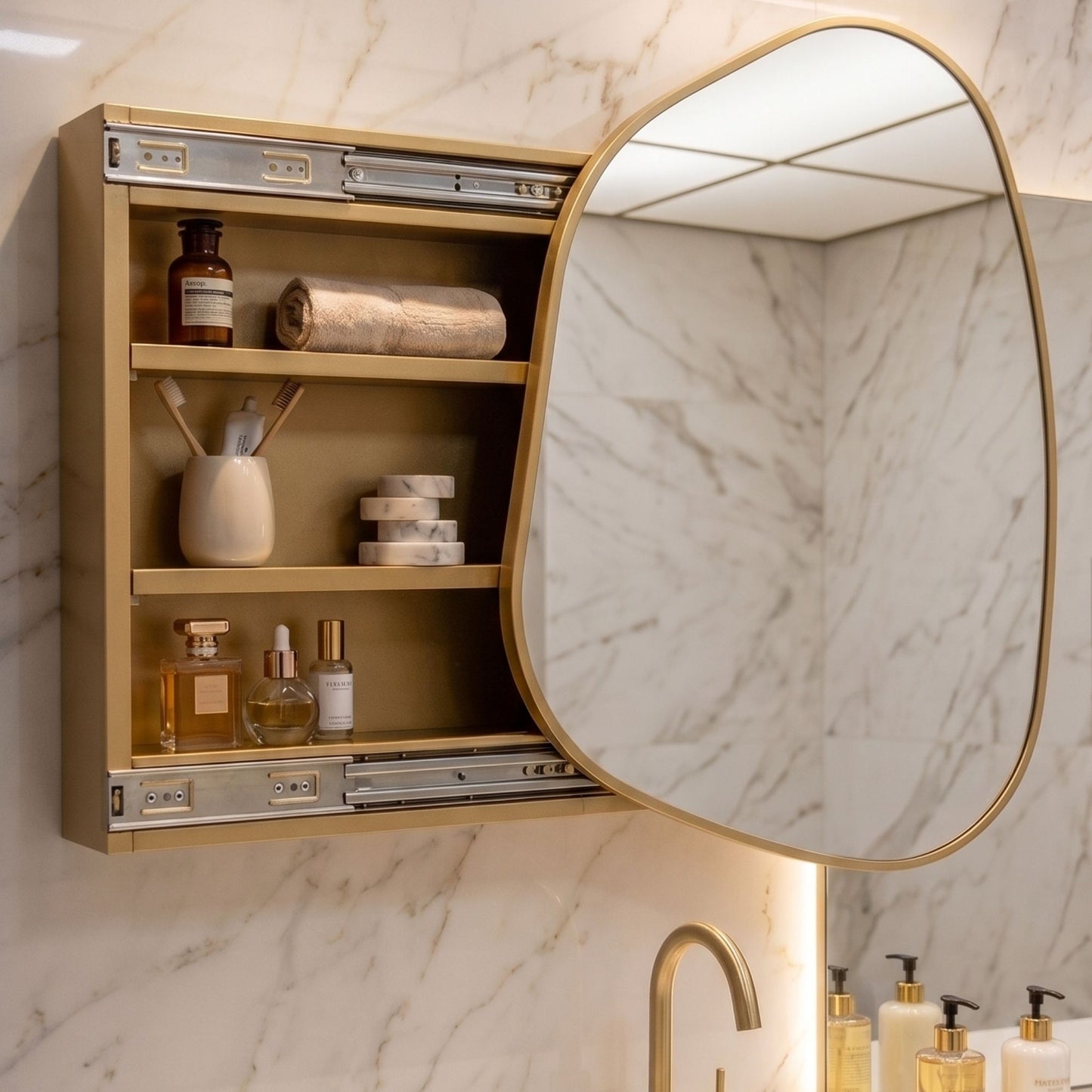 Aura Asymmetrical Mirror with Hidden Storage