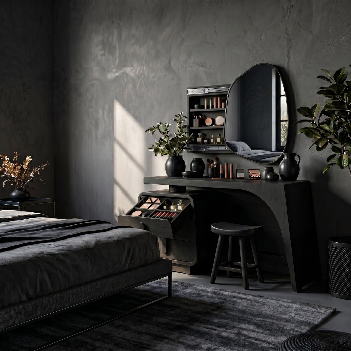 Aura Asymmetrical Mirror with Hidden Storage