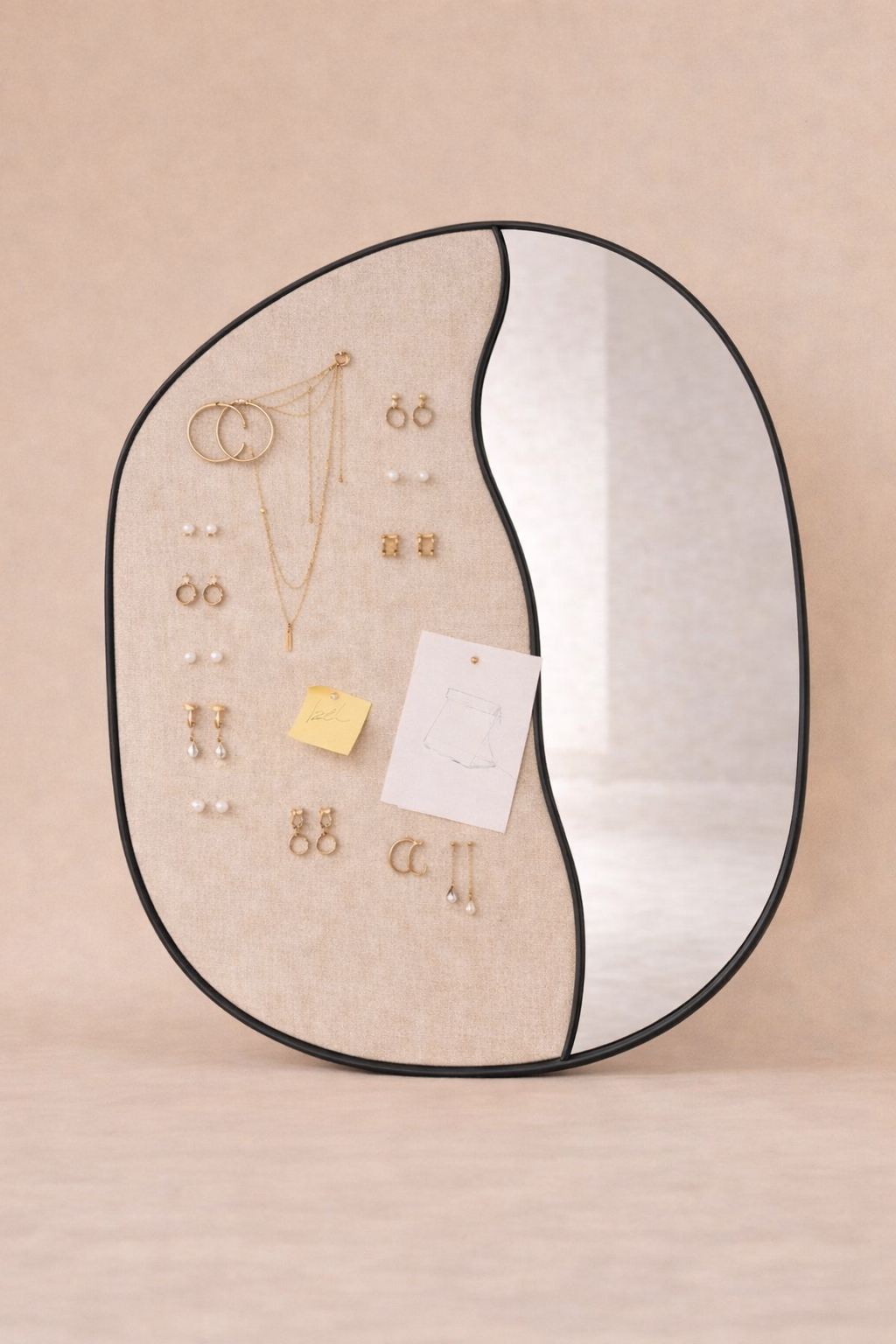 Asymmetrical Mirror with Wooden Jewelry Organizer