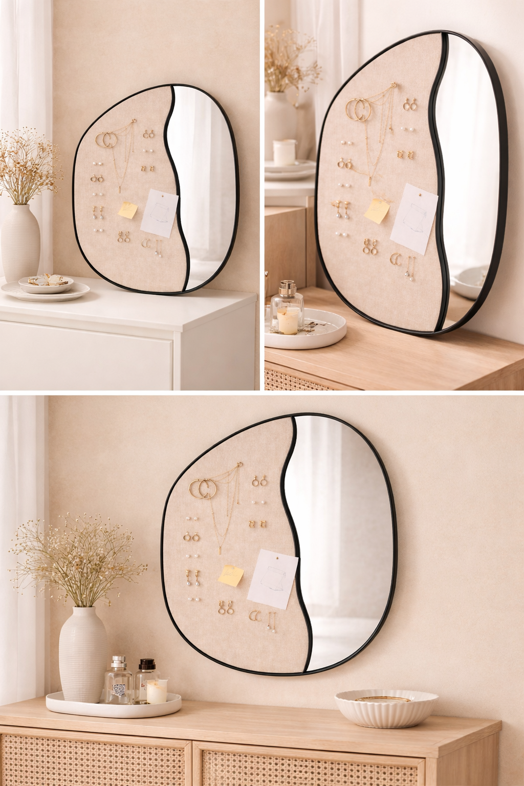 Asymmetrical Mirror with Wooden Jewelry Organizer