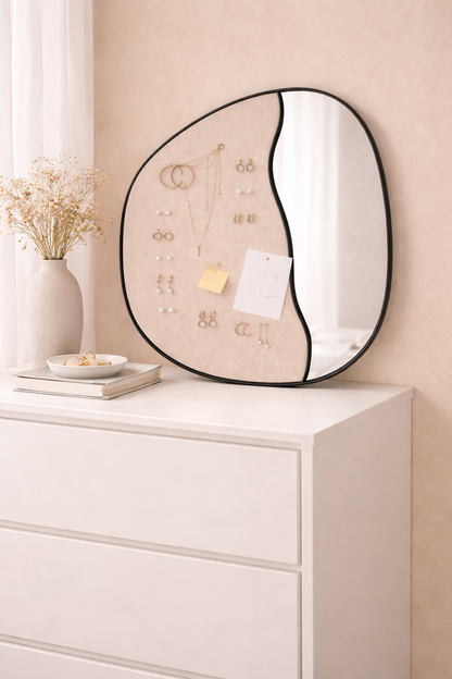 Asymmetrical Mirror with Wooden Jewelry Organizer