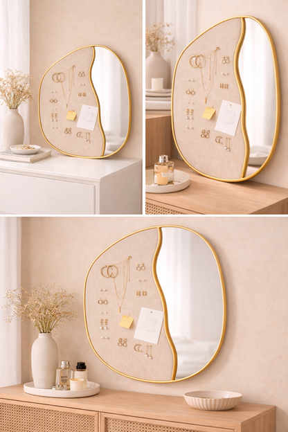 Asymmetrical Mirror with Wooden Jewelry Organizer
