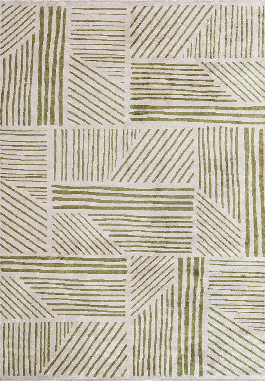 Green Meadow Patterned White Rug