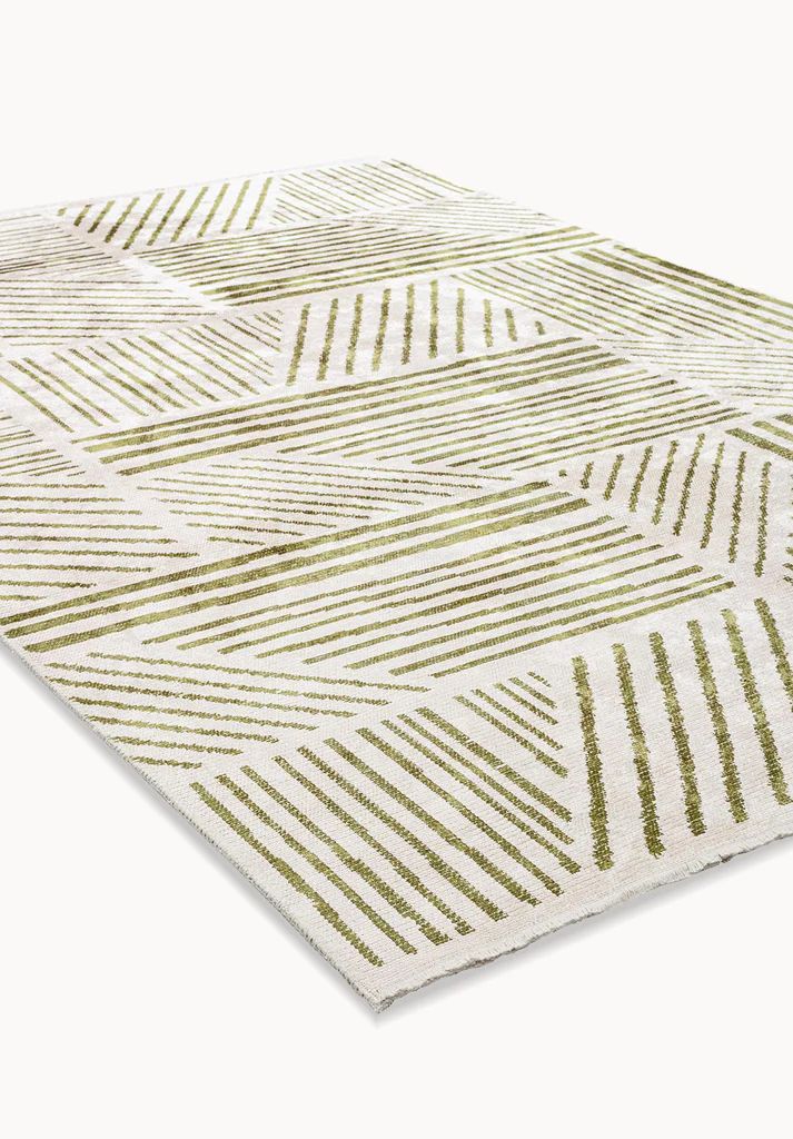 Green Meadow Patterned White Rug