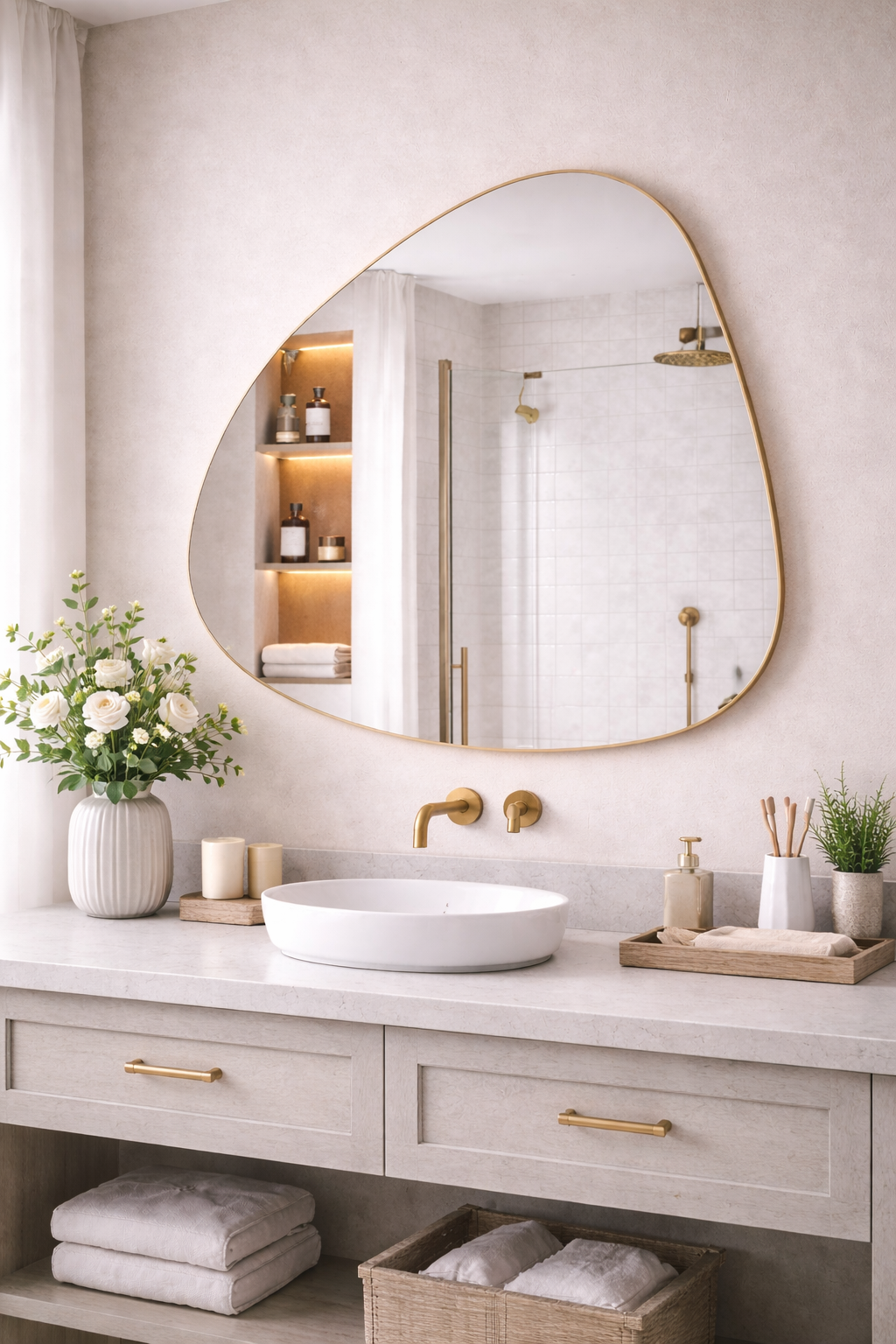 Salda Irregular Mirror Aesthetic Bahtroom LED Mirror