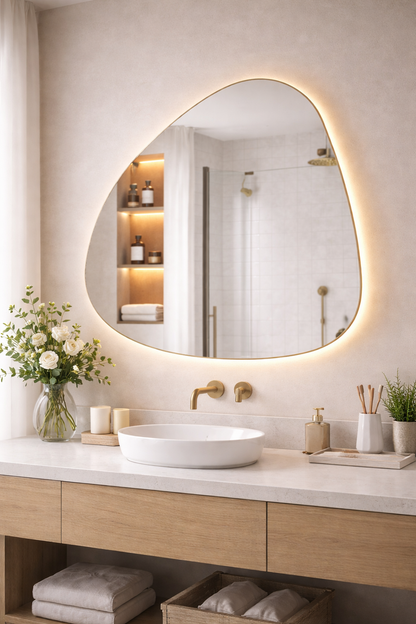 Salda Irregular Mirror Aesthetic Bahtroom LED Mirror