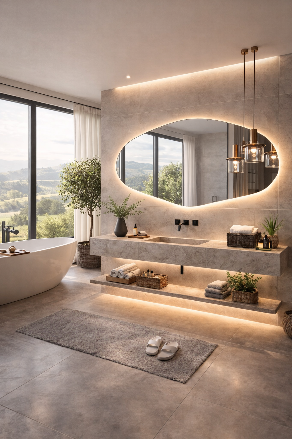 Sile LED Wall Mirror - Irregular Asymmetrical Mirror with LED Backlit Mirror