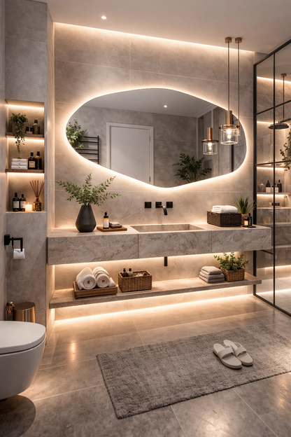 Sile LED Wall Mirror - Irregular Asymmetrical Mirror with LED Backlit Mirror